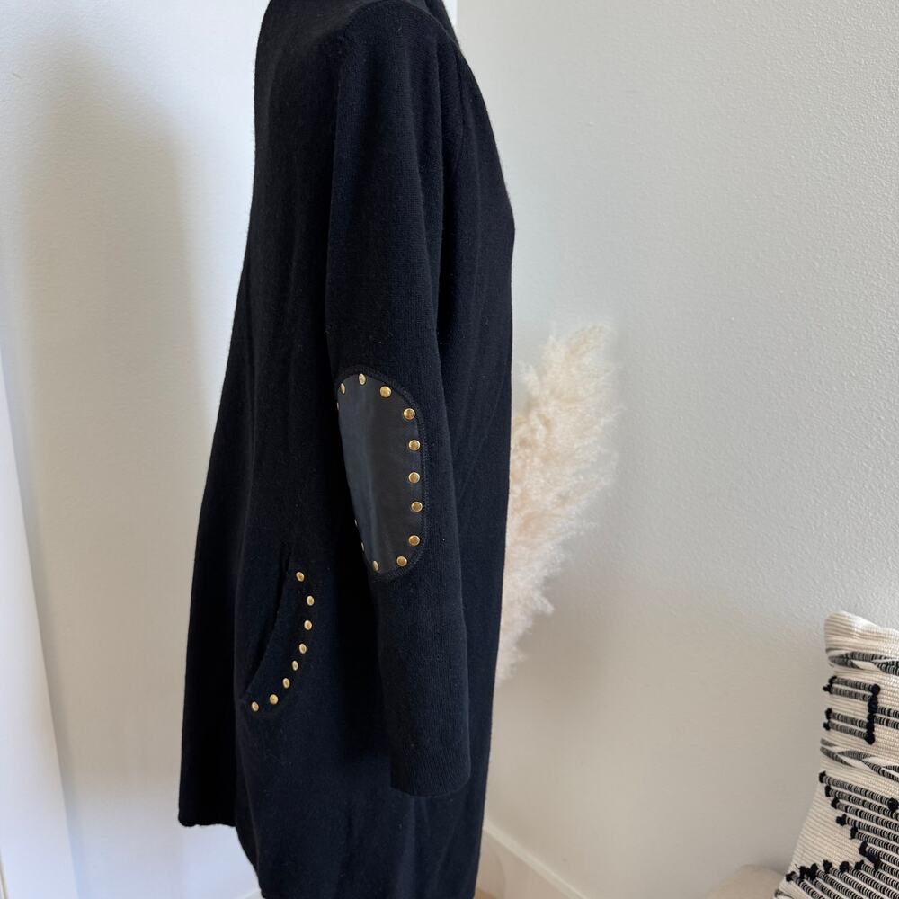 Sandro Paris Studded Elbow Patch Black Wool/ Cashmere Blend Cardigan FR2 /US6-M - Picture 5 of 11
